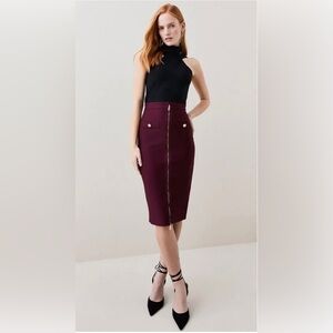 NWT Karen Millen Military Bandage Knitted Pencil Midi Skirt